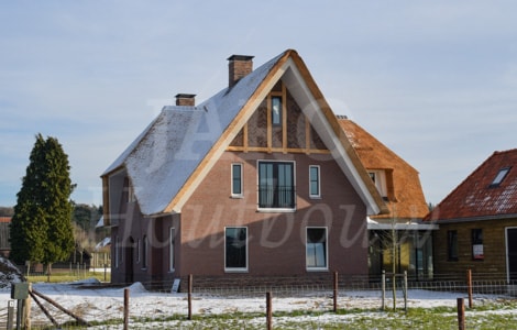 Vrijstaande villa van hout met rieten kap in Elspeet