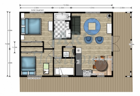 Plattegrond van de recreatiewoning in Leiden 