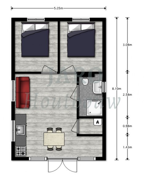 Plattegrond van de recreatiewoning in Muiderberg