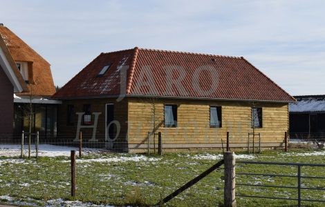 Houtskeletbouw woningen met verschillende daktypes