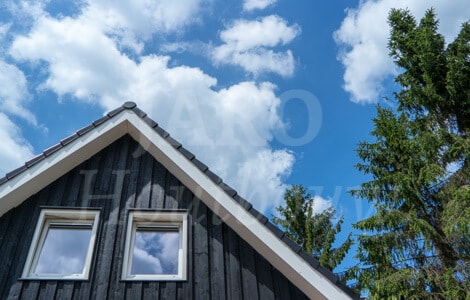 Houten puntgevel bij woning met twee raamkozijnen